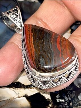 Dark Iron Tigereye Pendant 2 1/4”